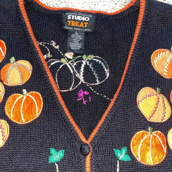 Vintage Studio Treat Knit Halloween Fall Autumn Vest Size XL - Picture 2 of 10